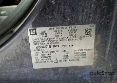 2014 Chevrolet Silverado K1500 Lt из США, поврежденный, VIN 1GCVKREC7EZ181429